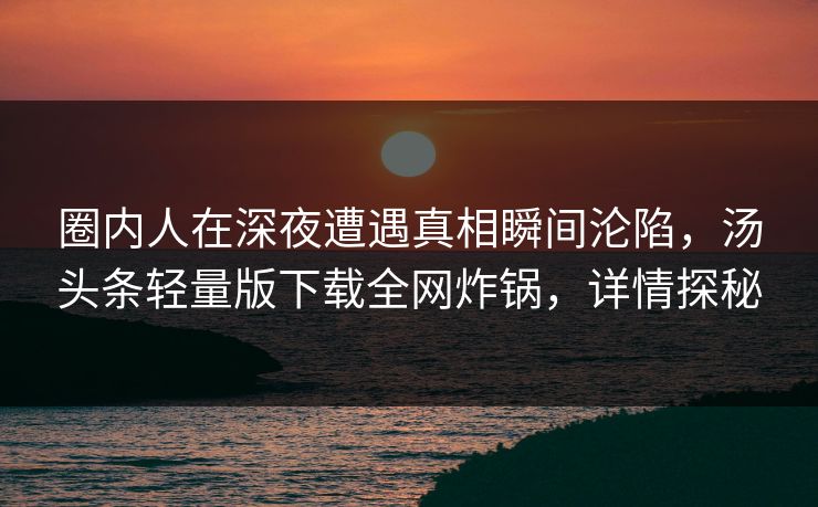 圈内人在深夜遭遇真相瞬间沦陷，汤头条轻量版下载全网炸锅，详情探秘